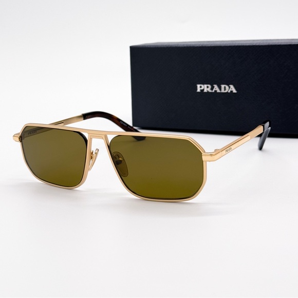 NEW PRADA PRA53S 1BK01T UNISEX SUNGLASSES SPR A53 1BK01T GOLD PR A53S - Picture 2 of 14